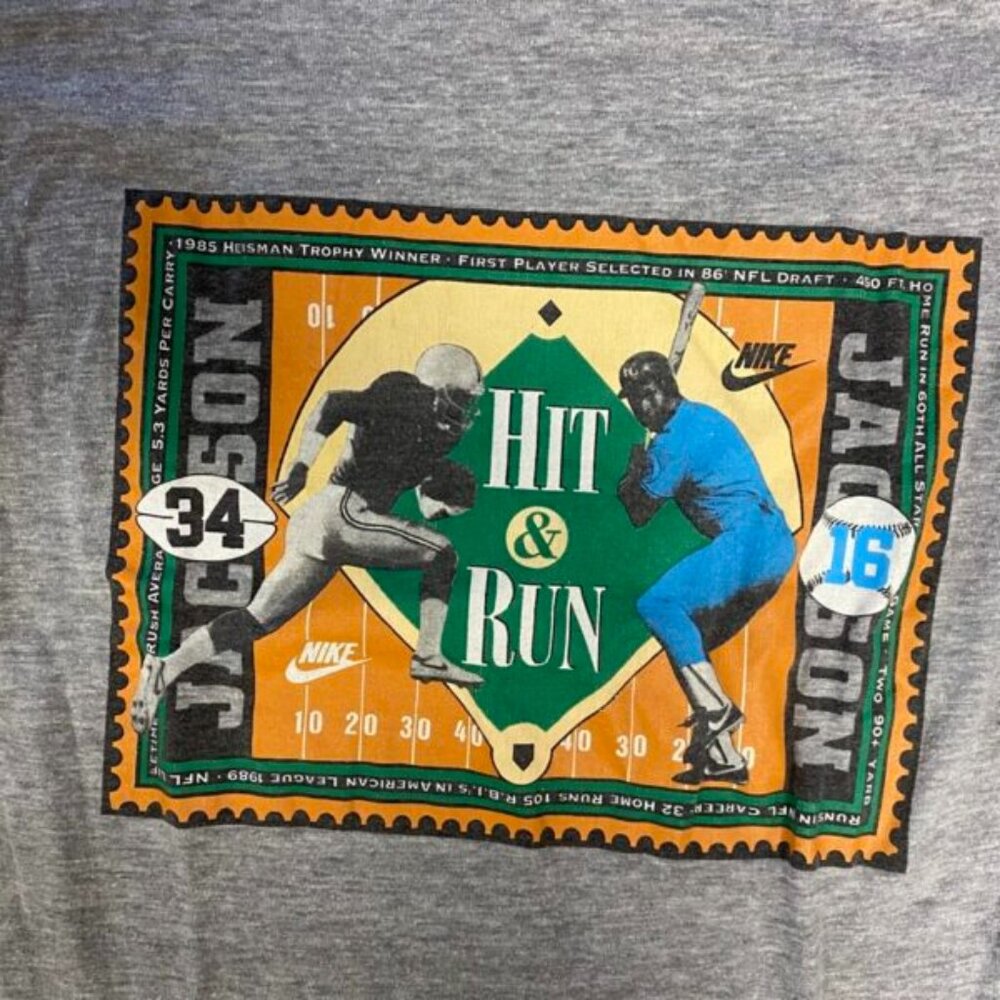 VTG 90s Bo Jackson Hit & Run Tee Raiders & Royals Dual-Sport Legend Shirt